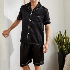 Mens two piece pajama set satin casual comfortable pijama button pocket short sleeve shirt with shorts Pajamas sleepwear for Men