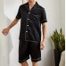 Mens two piece pajama set satin casual comfortable pijama button pocket short sleeve shirt with shorts Pajamas sleepwear for Men